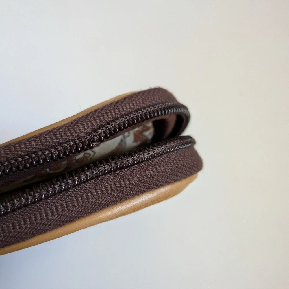Tan Suede Laptop Document Bag Case with Stripe Detail